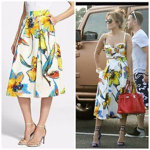 Milly 'Luna' Tropical Floral Print Midi Full Skirt - Size 8